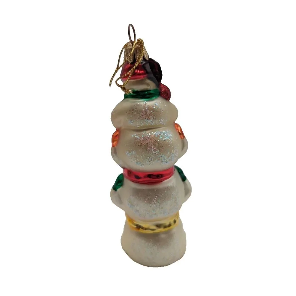 Vintage Snowman Totem Pole Hand Blown‎ Glass Poland Stacked Snowmen